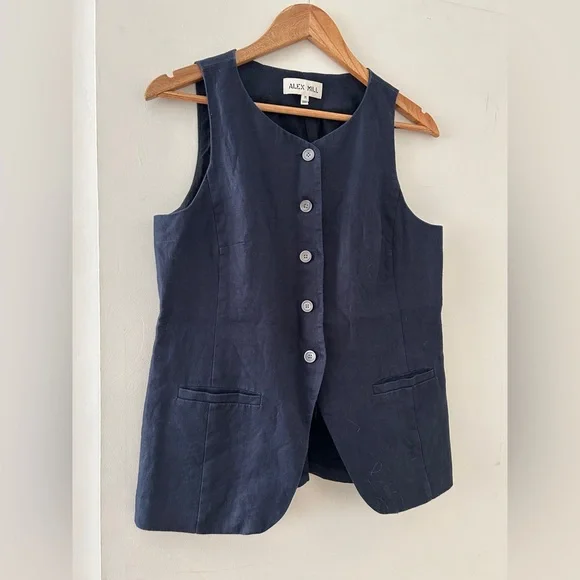 Alex Mill Linen Vest | Navy | Medium - Picture 4 of 7